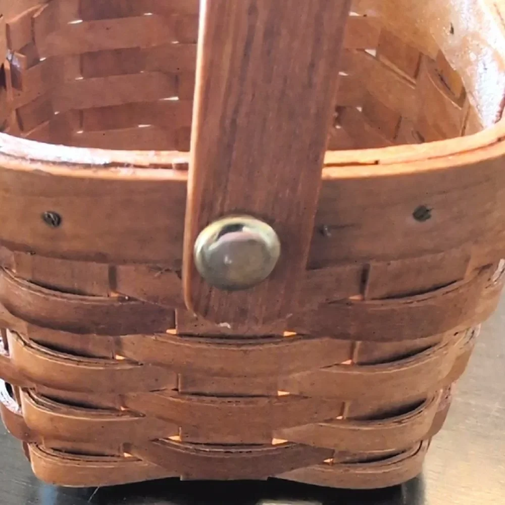 Brown Woven Basket with Handle and Rim Accents
